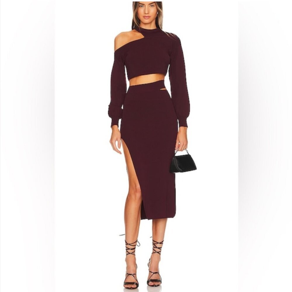 Michael Costello x Revolve Cut Out Knit Midi Skirt in Plum Size XL - Picture 4 of 6
